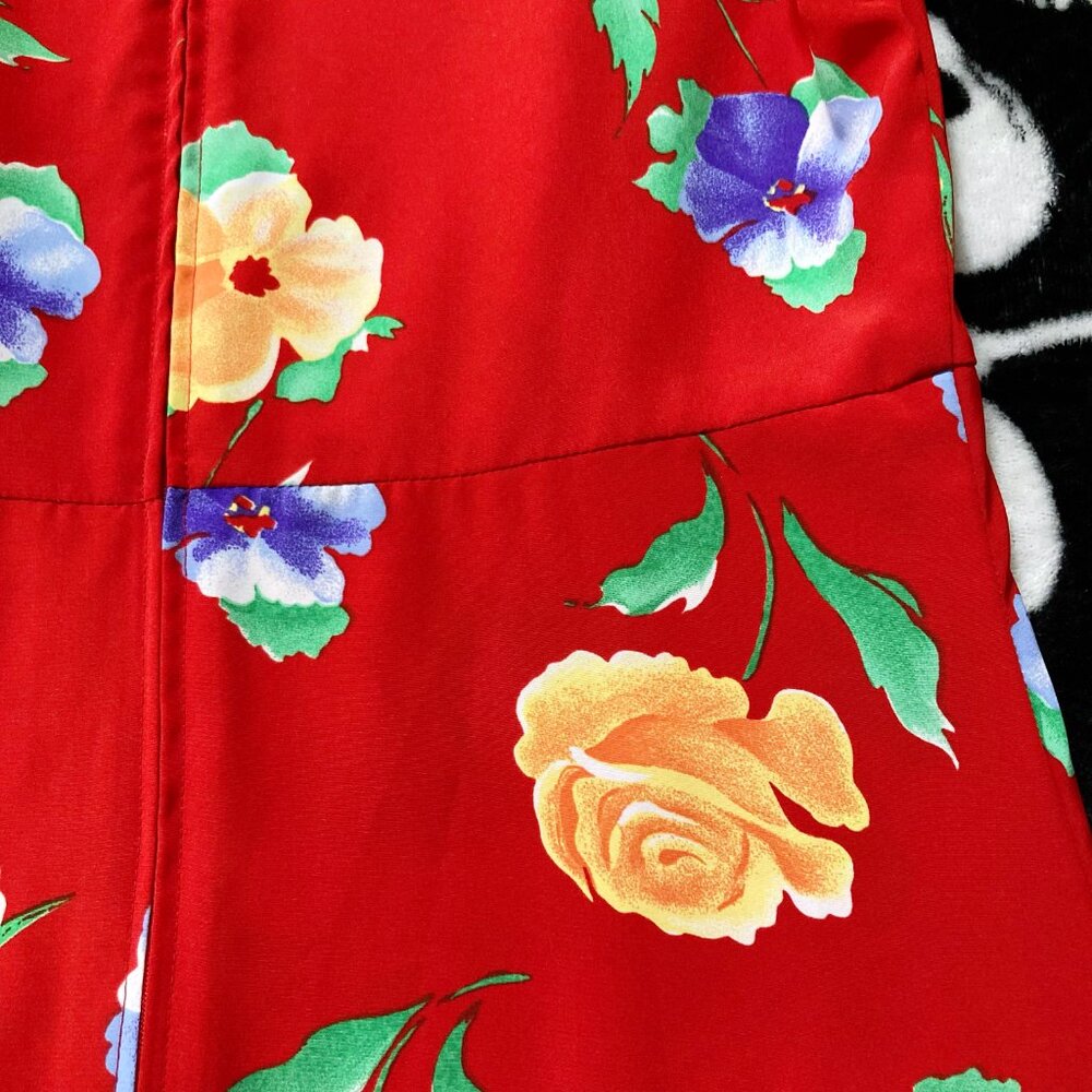 KATHIE LEE Red floral print long dress ~ Vintage SMALL MEDIUM maxi sundress - Picture 13 of 15